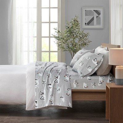 Olliix Cozy Flannel Grey Penguins