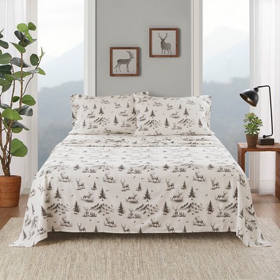 Olliix Cotton Flannel Gray Deer Toile