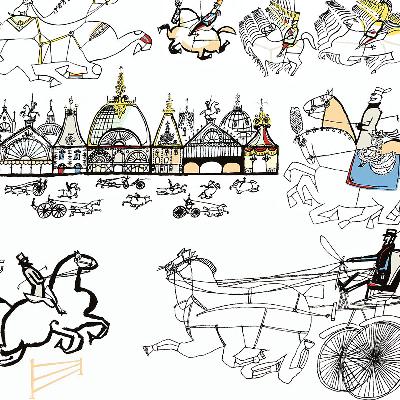 Schumacher Wallpaper HORSES MULTI ON WHITE