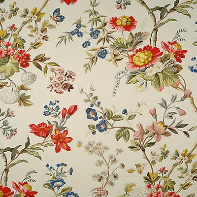 Scalamandre GIAMAICAN POPPY & PEACOCK ON IVORY