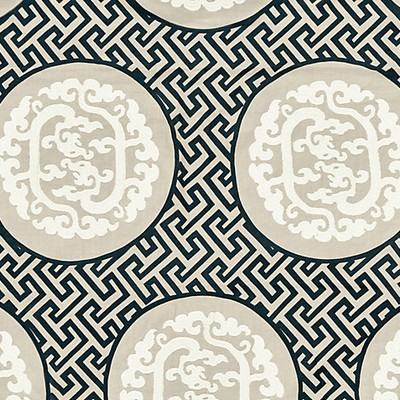 Scalamandre DRAGONS FRET EMBROIDERY BLACK & TAN