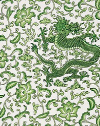 Scalamandre Chien Dragon Linen Print Jade Fabric