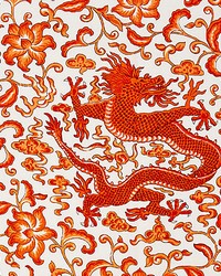 Scalamandre Chien Dragon Linen Print Persimmon Fabric