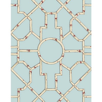 Scalamandre Wallcoverings BALDWIN BAMBOO CREAM & RED ON AQUA