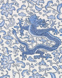 Scalamandre Chien Dragon Linen Print Hyacinth Blue Fabric