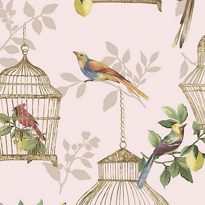 Scalamandre Wallcoverings AUDUBON SONGBIRDS ON ROSE