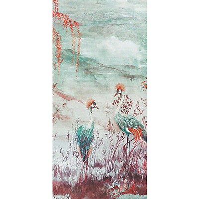 Scalamandre Wallcoverings CRESTED CRANE - PANEL 3 TURQUOISE RED
