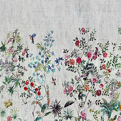 Scalamandre Wallcoverings LOST PAVILION MURAL - SET MULTI ON PEARL - SILK NONWOVEN