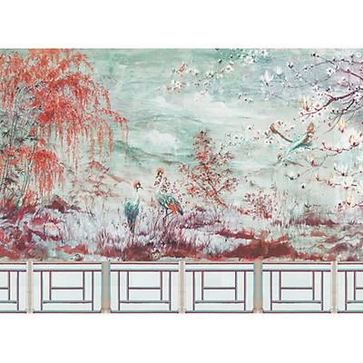 Scalamandre Wallcoverings CRESTED CRANE - PANEL SET TURQUOISE RED