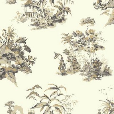 York Wallcovering Oriental Scenic Wallpaper metallic gold/gray