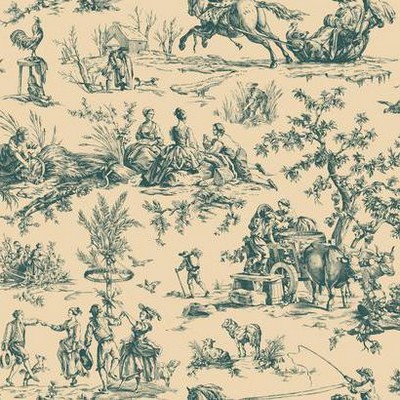 York Wallcovering Seasons Toile Wallpaper blue/tan