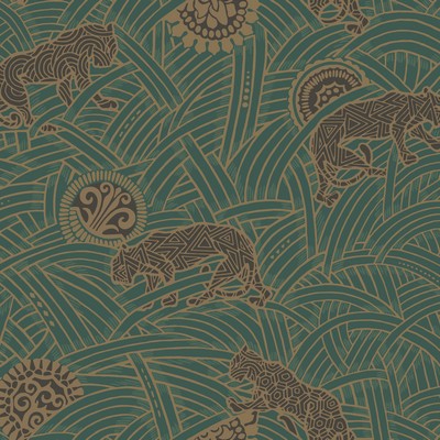 York Wallcovering Tibetan Tigers Wallpaper Green, Black, Gold
