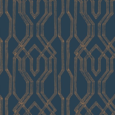 York Wallcovering Oriental Lattice Wallpaper Blue, Gold