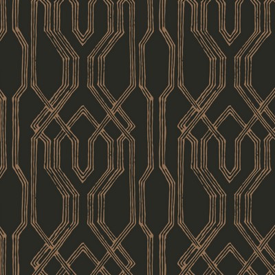 York Wallcovering Oriental Lattice Wallpaper Black, Gold