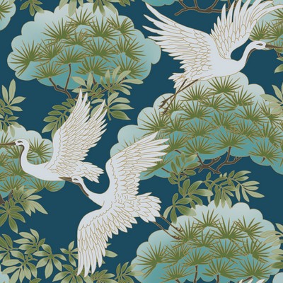 York Wallcovering Sprig & Heron Wallpaper Blue