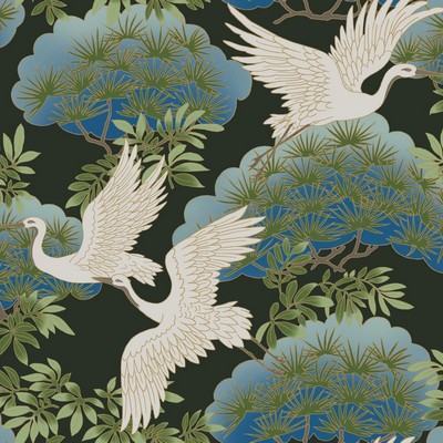 York Wallcovering Sprig & Heron Wallpaper Black