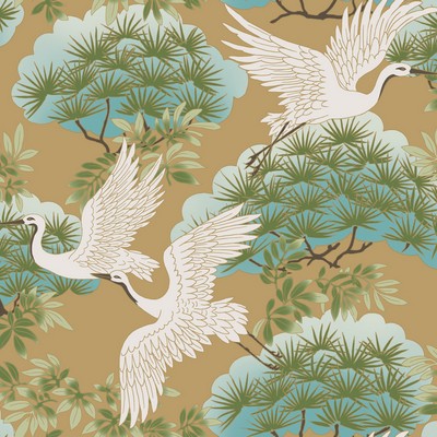 York Wallcovering Sprig & Heron Wallpaper Gold
