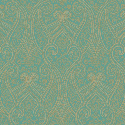 York Wallcovering Luxury Paisley Wallpaper bright teal, metallic gold, beige