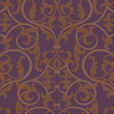 York Wallcovering Royal Scroll Wallpaper deep purple, metallic gold, metallic brass