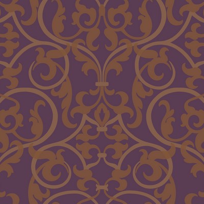 York Wallcovering Royal Scroll Wallpaper deep purple, metallic gold, metallic brass
