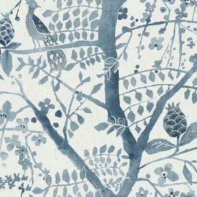 York Wallcovering Peacock Block Print Wallpaper Blue