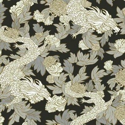 York Wallcovering Ming Dragon Wallpaper Black/Gold