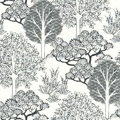 York Wallcovering Kimono Trees Wallpaper White/Black