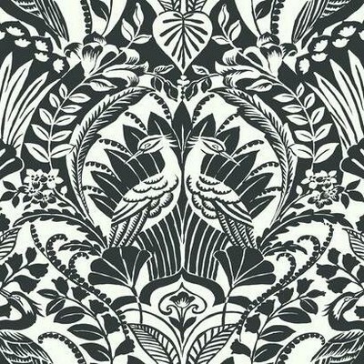 York Wallcovering Egret Damask Wallpaper Black/White