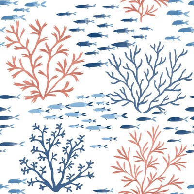 York Wallcovering Marine Garden Wallpaper Coral/Navy