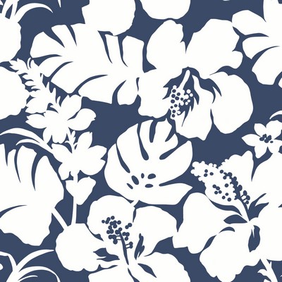 York Wallcovering Hibiscus Arboretum Wallpaper Navy