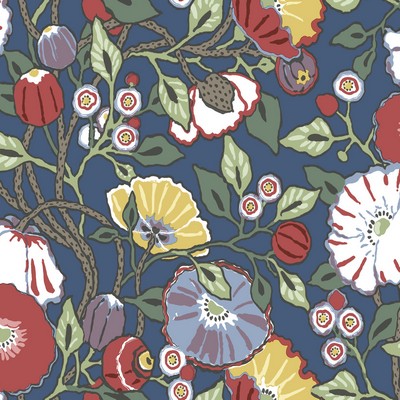 York Wallcovering Vincent Poppies Wallpaper Navy