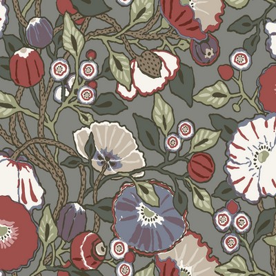 York Wallcovering Vincent Poppies Wallpaper Charcoal