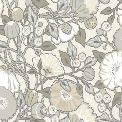 York Wallcovering Vincent Poppies Wallpaper Gray