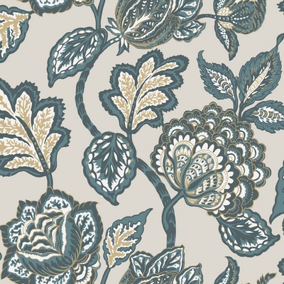York Wallcovering Midsummer Jacobean Wallpaper Taupe/Turq