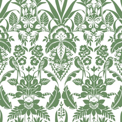 York Wallcovering Botanical Damask Wallpaper Green