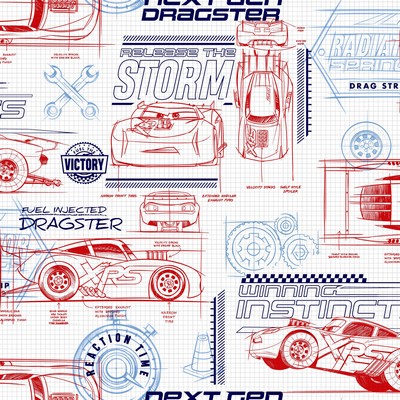 York Wallcovering Disney and Pixar Cars Schematic Wallpaper Red