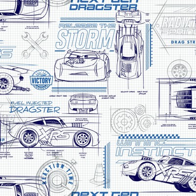 York Wallcovering Disney and Pixar Cars Schematic Wallpaper Blue