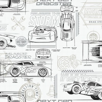 York Wallcovering Disney and Pixar Cars Schematic Wallpaper Neutral