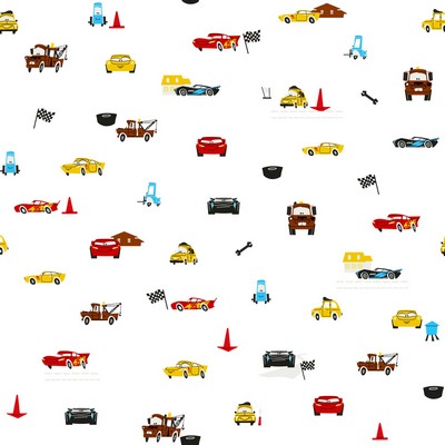 York Wallcovering Disney and Pixar Cars Racing Spot Wallpaper White