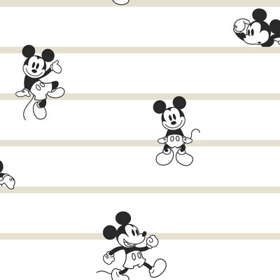 York Wallcovering Disney Mickey Mouse Stripe Wallpaper Black/White/Cream