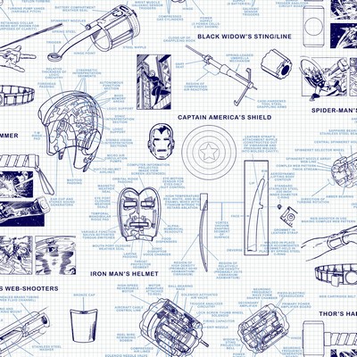 York Wallcovering Marvels Heroes Schematics Wallpaper Blue