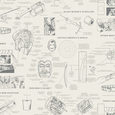 York Wallcovering Marvels Heroes Schematics Wallpaper Cream