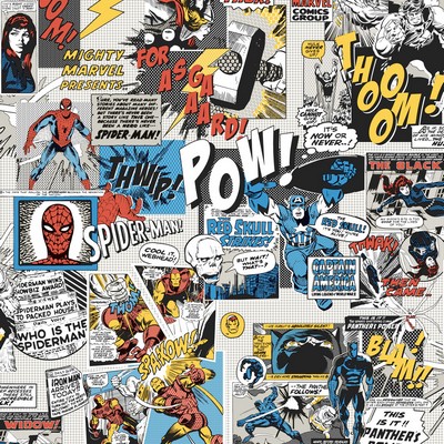 York Wallcovering Marvel Comics Pow! Wallpaper Black/Blue/Red