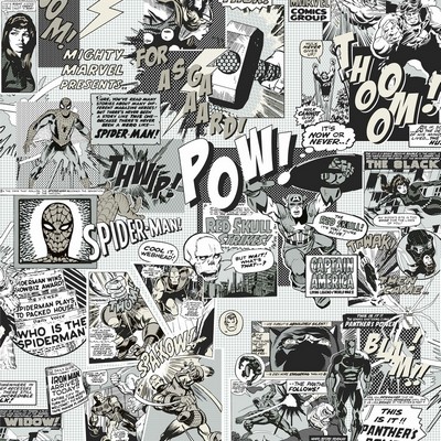 York Wallcovering Marvel Comics Pow! Wallpaper Black/White