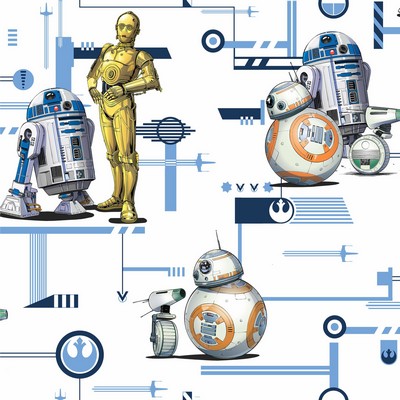 York Wallcovering Star Wars: The Rise of Skywalker, Droids! Wallpaper Blue/Gold