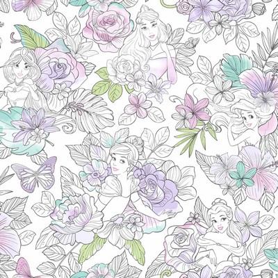 York Wallcovering Disney Princess Royal Floral Wallpaper Purple