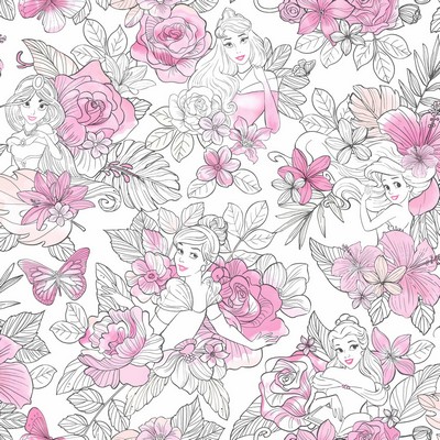 York Wallcovering Disney Princess Royal Floral Wallpaper Magenta