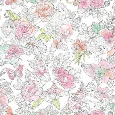 York Wallcovering Disney Princess Royal Floral Wallpaper Coral
