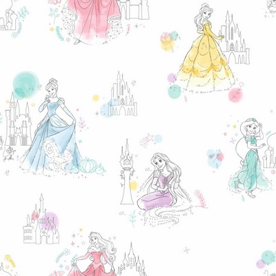 York Wallcovering Disney Princess Pretty Elegant Wallpaper White