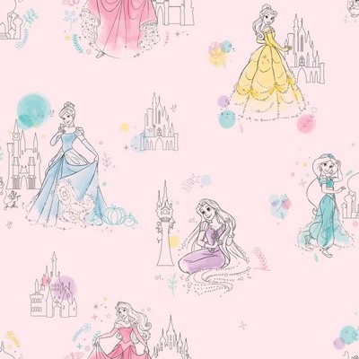 York Wallcovering Disney Princess Pretty Elegant Wallpaper Pink